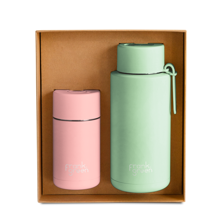 Frank Green North America Ceramic Reusable Bottle with Straw Lid - Extra Large 68oz / 2,000mL, Mint Gelato