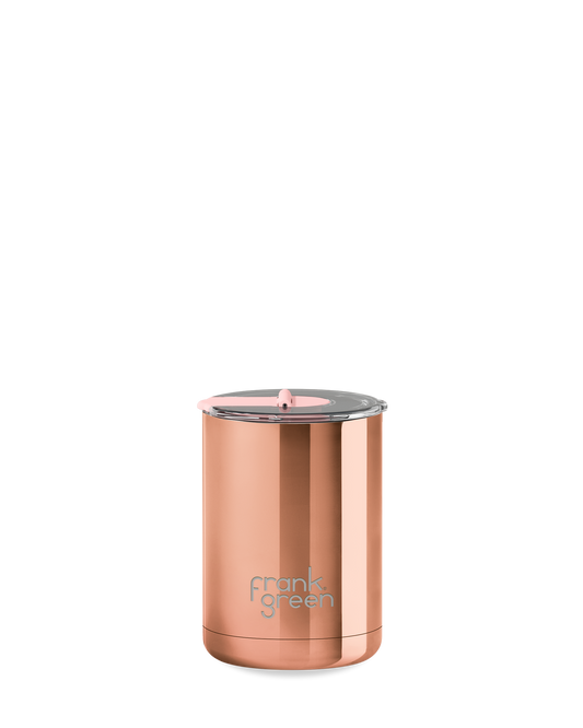 Chrome Ceramic Coffee Cup with Hinged Screw Lid - 12oz / 355ml