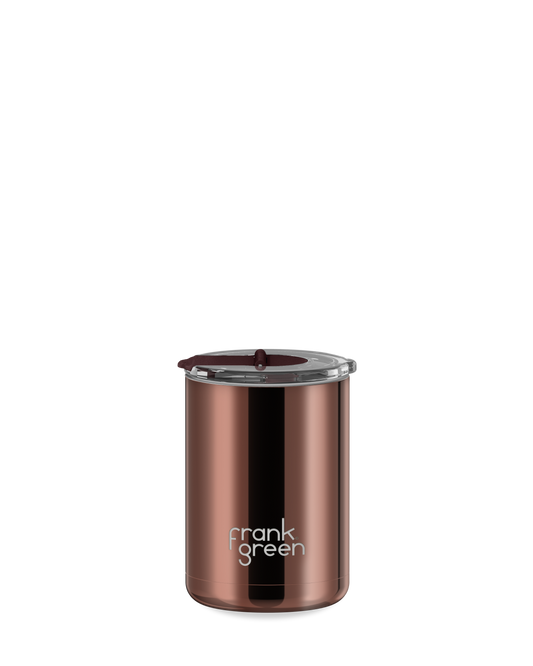 Chrome Ceramic Coffee Cup with Hinged Screw Lid - 12oz / 355ml