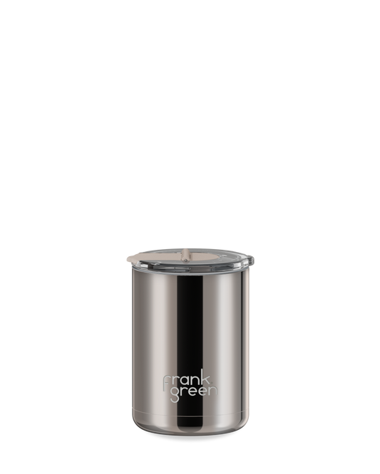Chrome Ceramic Coffee Cup with Hinged Screw Lid - 12oz / 355ml