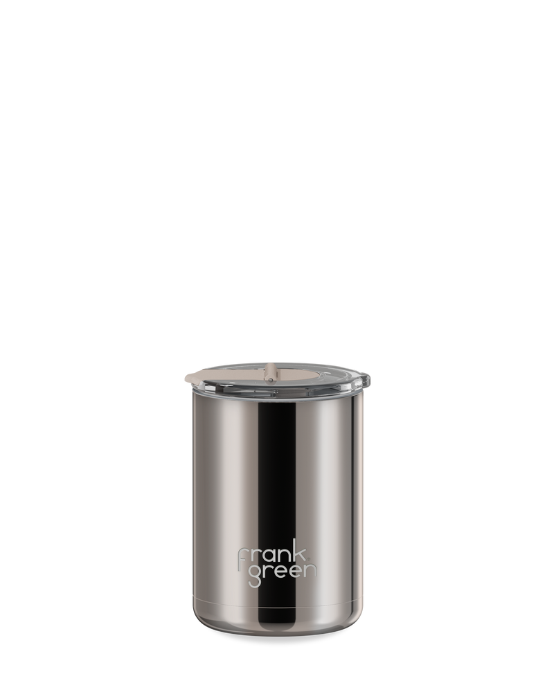 Chrome Coffee Cup with Hinged Screw Lid - 12oz / 355ml