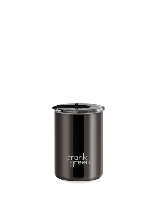 Chrome Ceramic Coffee Cup with Hinged Screw Lid - 12oz / 355ml