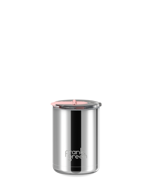 Chrome Ceramic Coffee Cup with Hinged Screw Lid - 12oz / 355ml