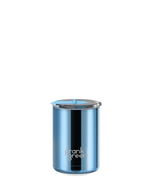 Chrome Ceramic Coffee Cup with Hinged Screw Lid - 12oz / 355ml