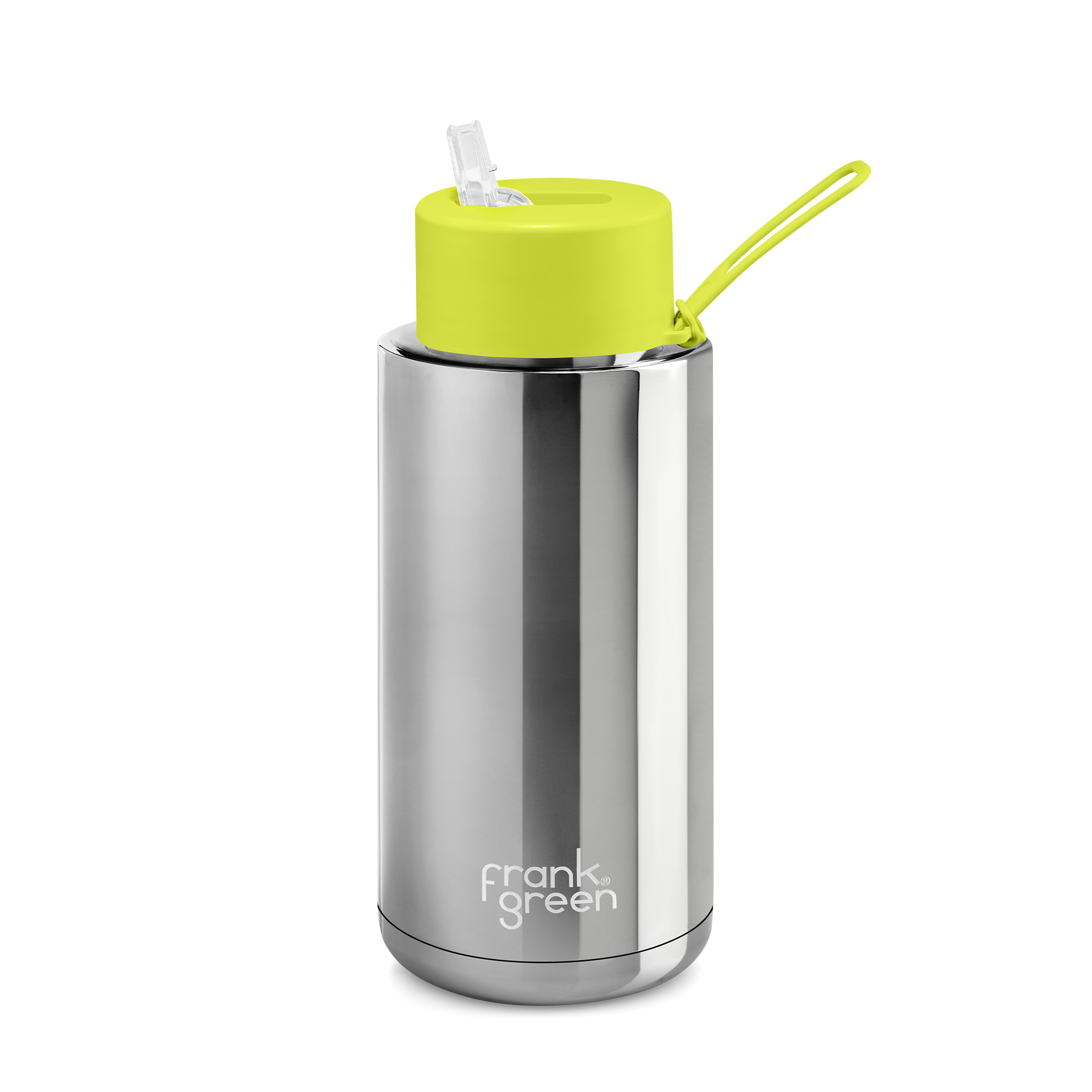 Chrome Silver Ceramic Reusable Bottle with Straw Lid - 34oz / 1,000ml