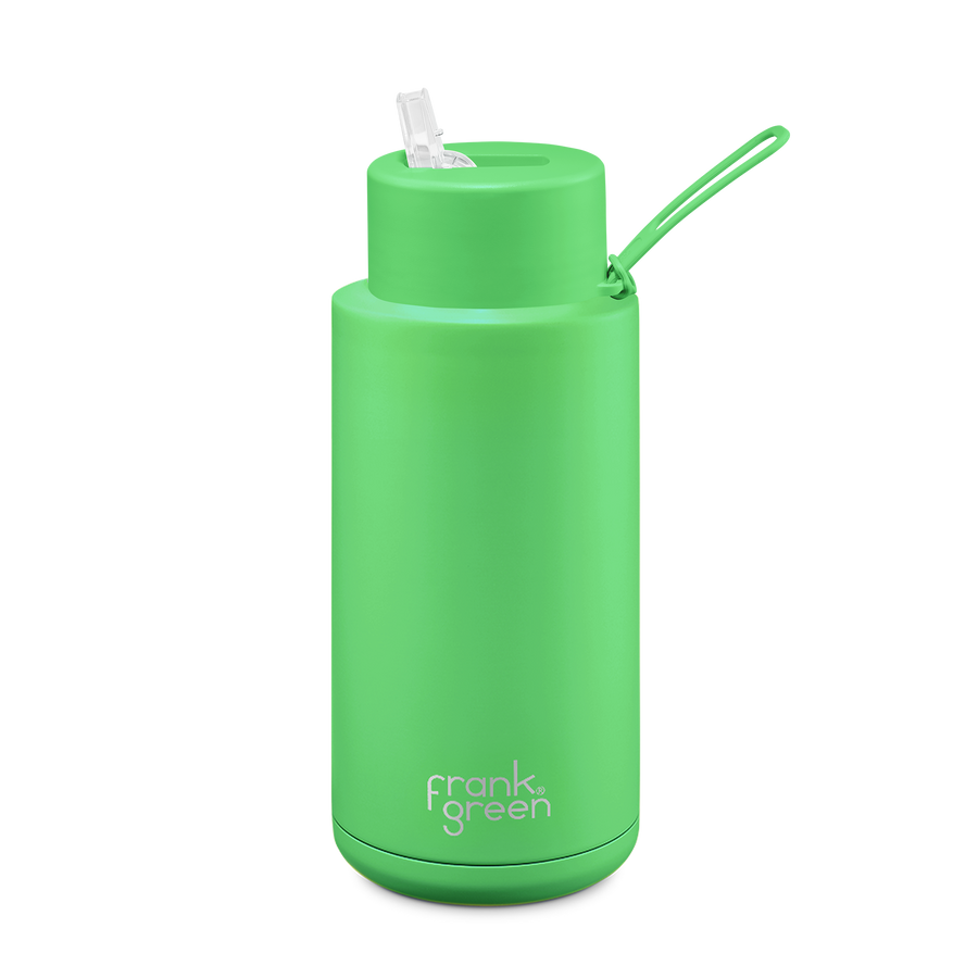 Frank Green North America Ceramic Reusable Bottle with Straw Lid - Extra Large 68oz / 2,000mL, Mint Gelato